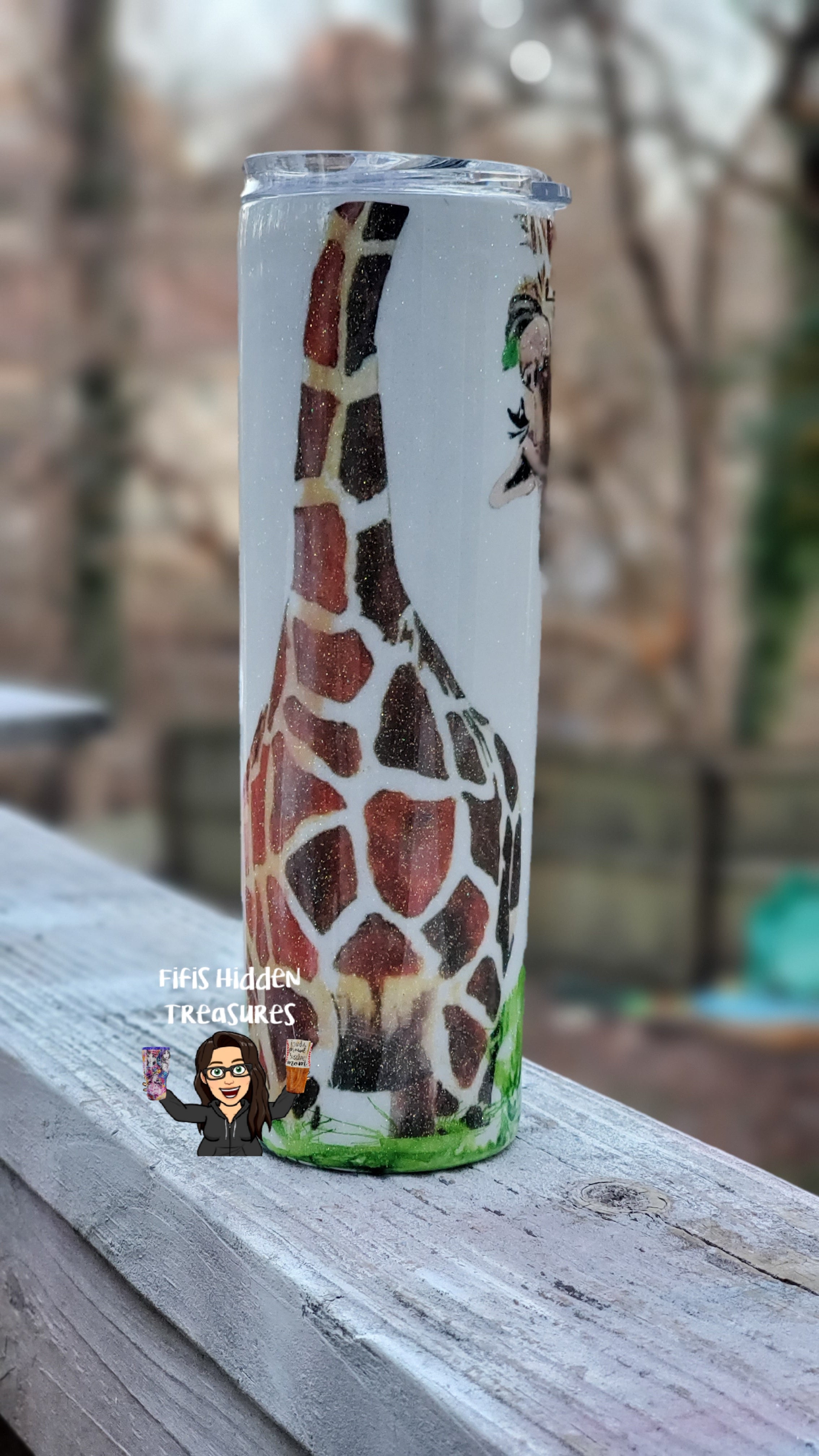 9GIFT4YOU Giraffe Coffee Tumbler Floral Travel Mug With Lid Cute